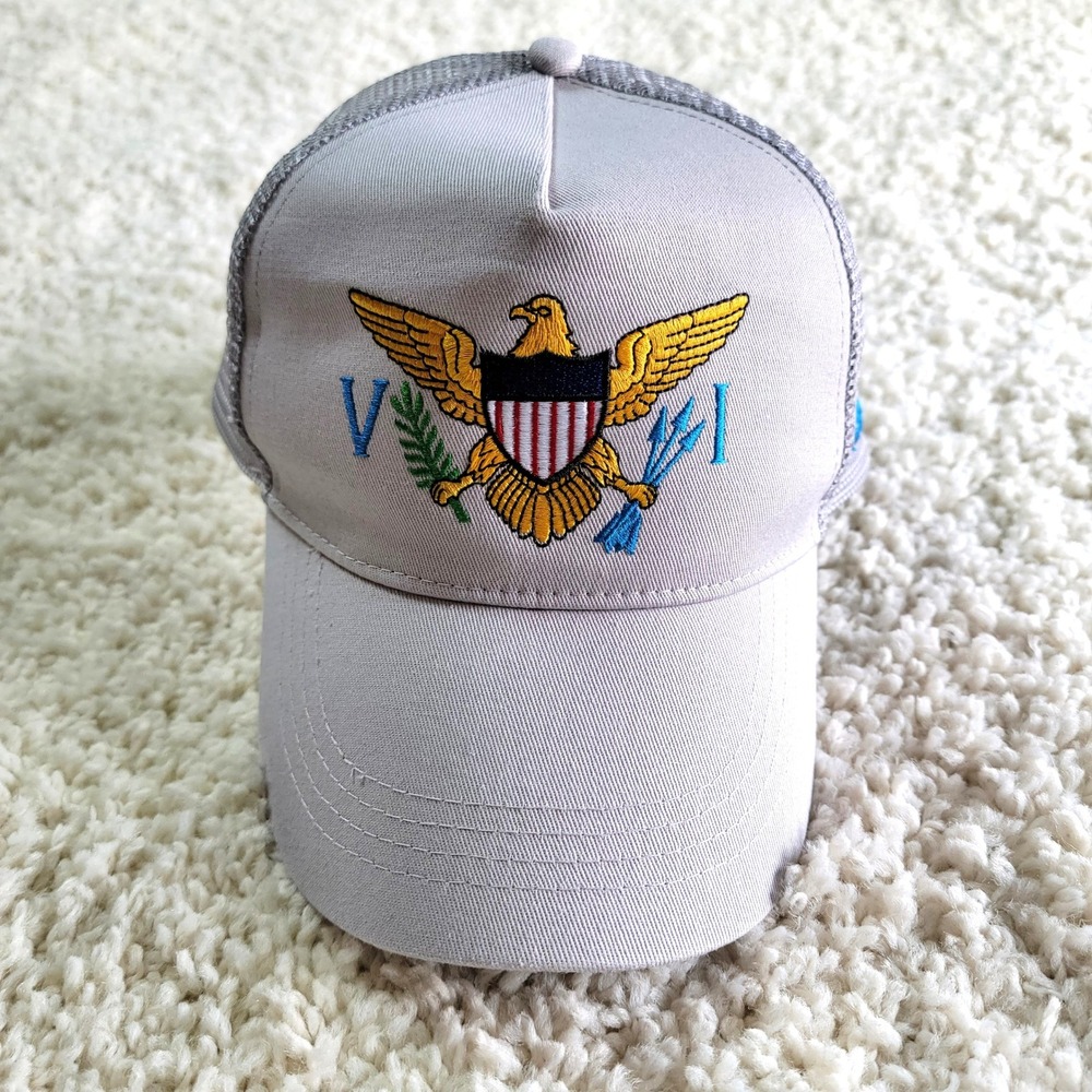 US Virgin Islands USVI Gray Mesh Trucker Hat Snapback VI Swag Souvenir Cap